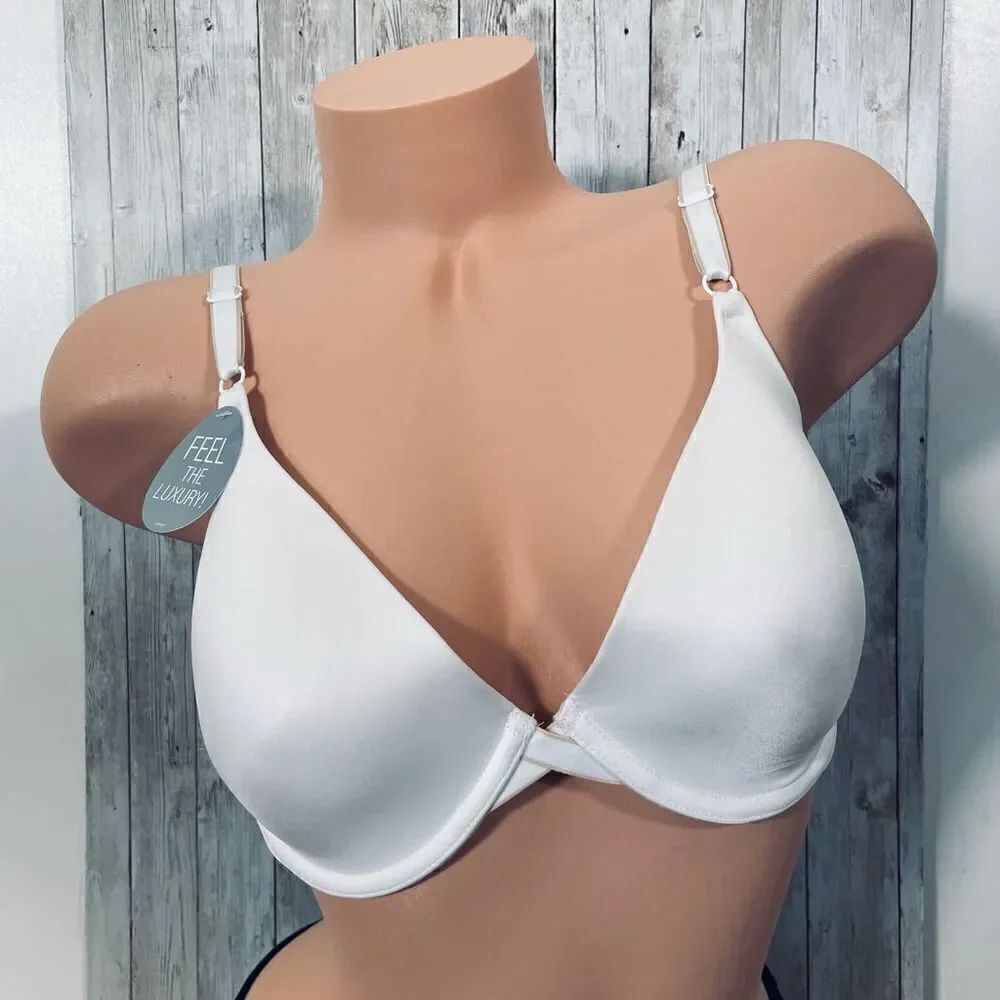 NWT Self Expressions by Maidenform Sz 36D White Tan detail bra feel the Luxury N